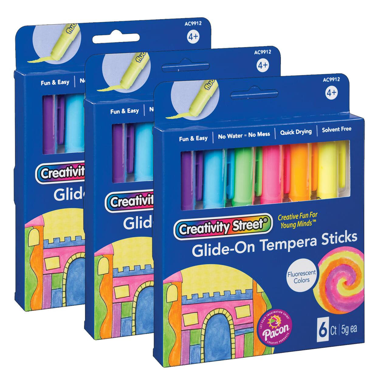 6 Packs: 3 Packs 6 ct. (108 total) Creativity Street® Fluorescent Glide-On Tempera Paint Sticks
